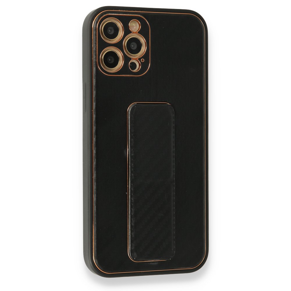 Newface iPhone 12 Pro Max Kılıf Coco Karbon Standlı Kapak  - Siyah