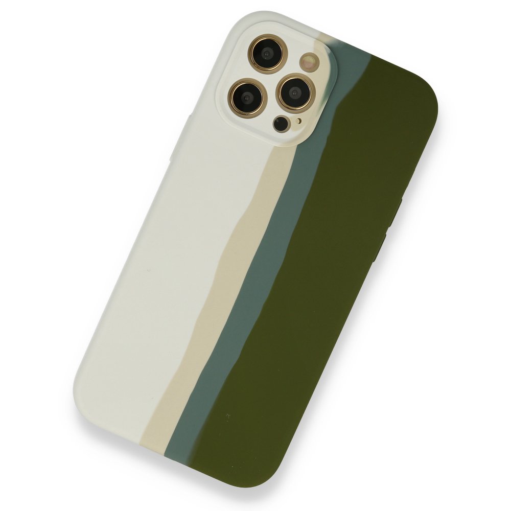Newface iPhone 12 Pro Max Kılıf Ebruli Lansman Silikon - Beyaz-Yeşil