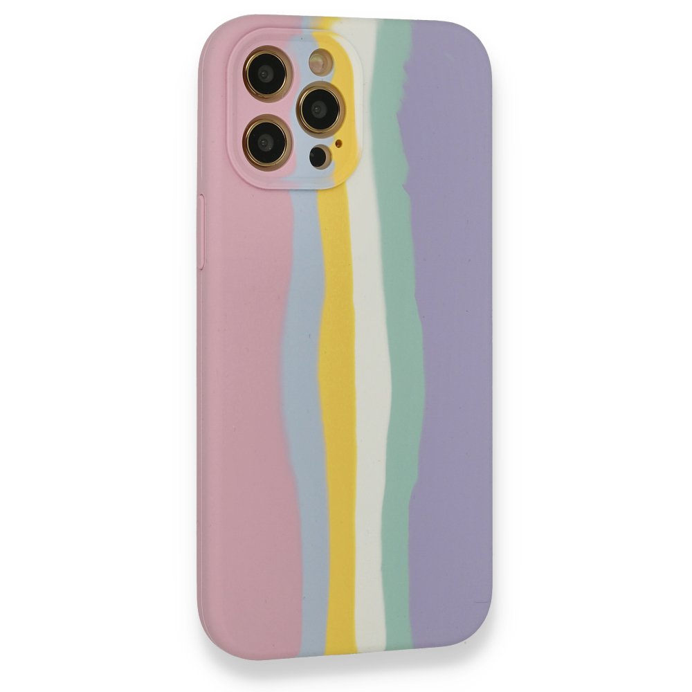 Newface iPhone 12 Pro Max Kılıf Ebruli Lansman Silikon - Pembe-Lila