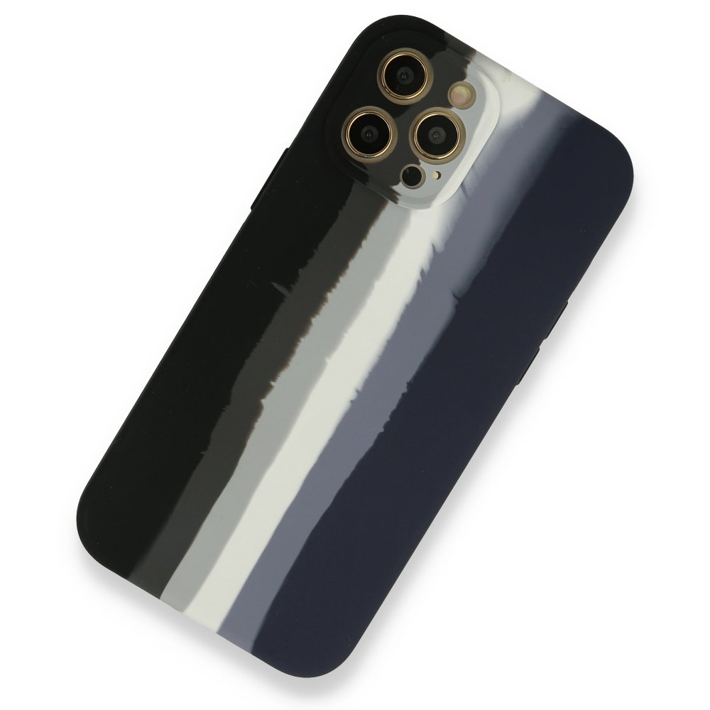 Newface iPhone 12 Pro Max Kılıf Ebruli Lansman Silikon - Siyah-Lacivert