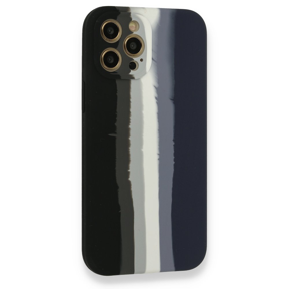 Newface iPhone 12 Pro Max Kılıf Ebruli Lansman Silikon - Siyah-Lacivert