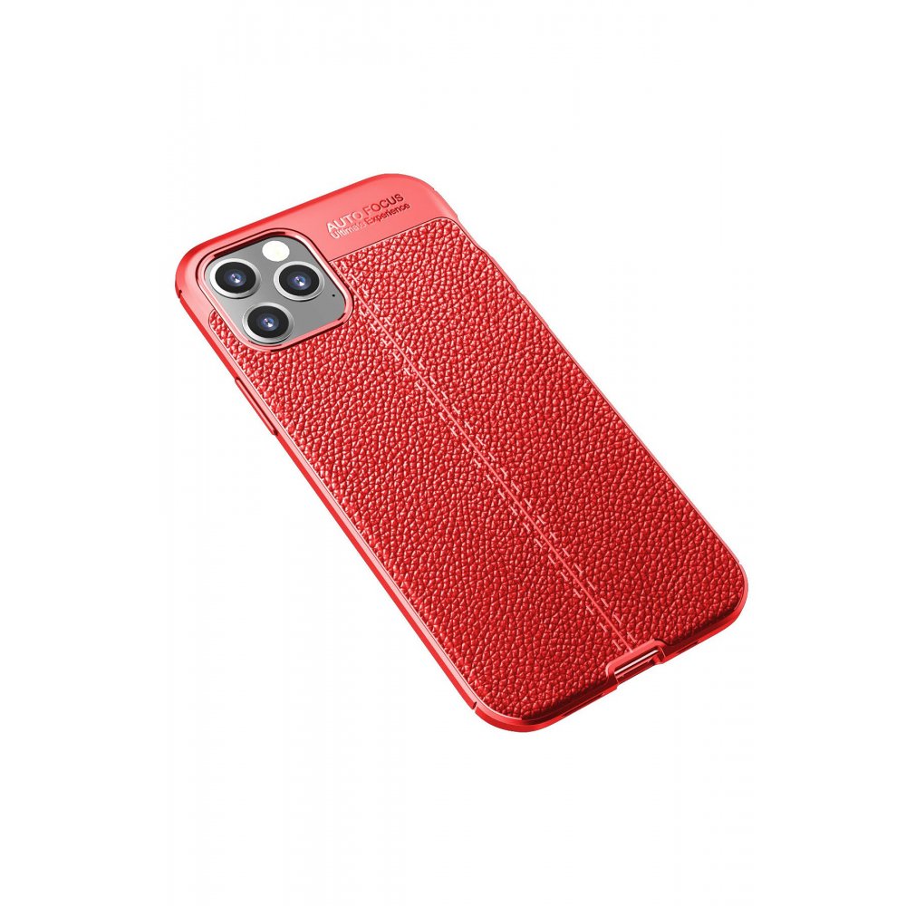 Newface iPhone 12 Pro Max Kılıf Focus Derili Silikon - Kırmızı