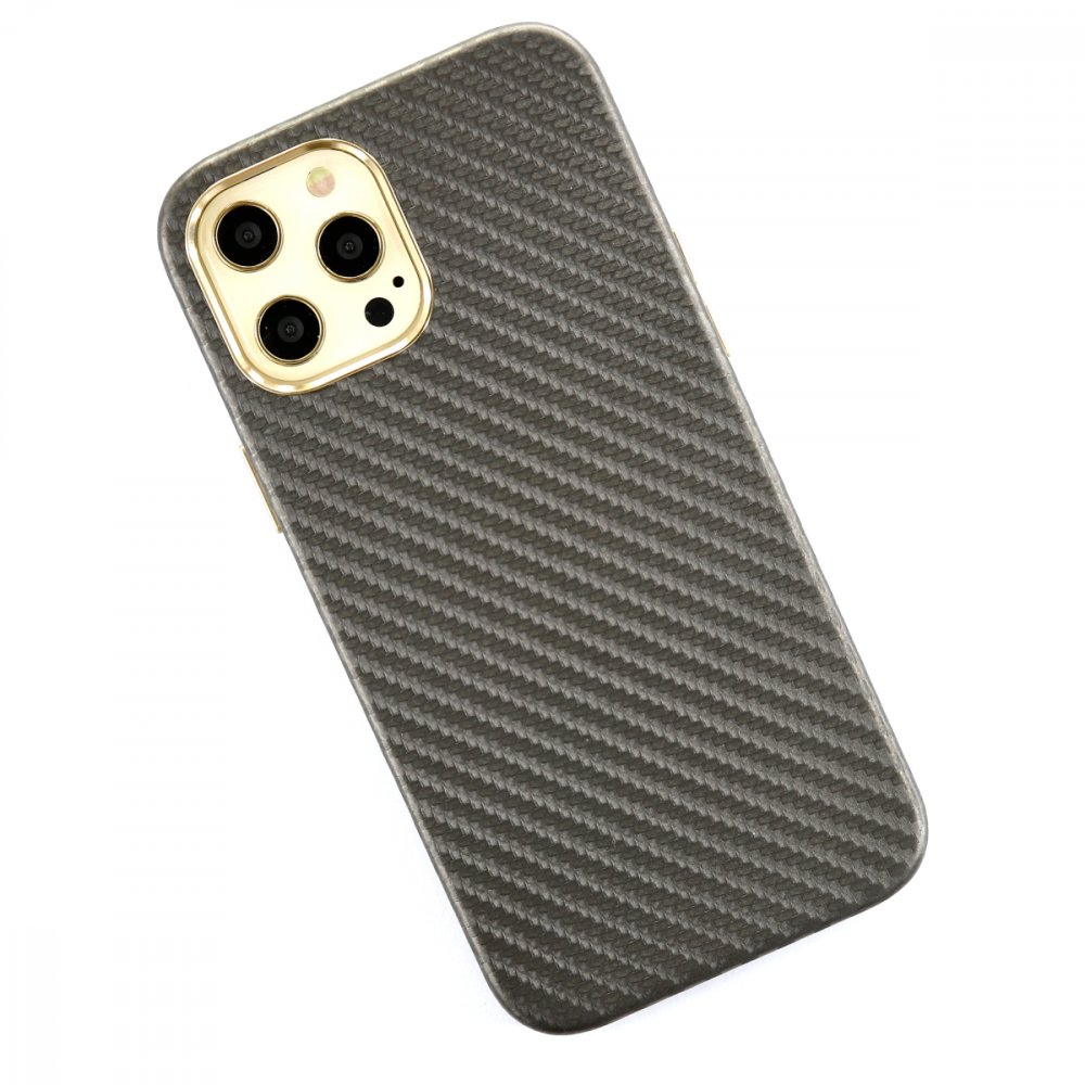 Newface iPhone 12 Pro Max Kılıf Hibrit Karbon Silikon - Gri