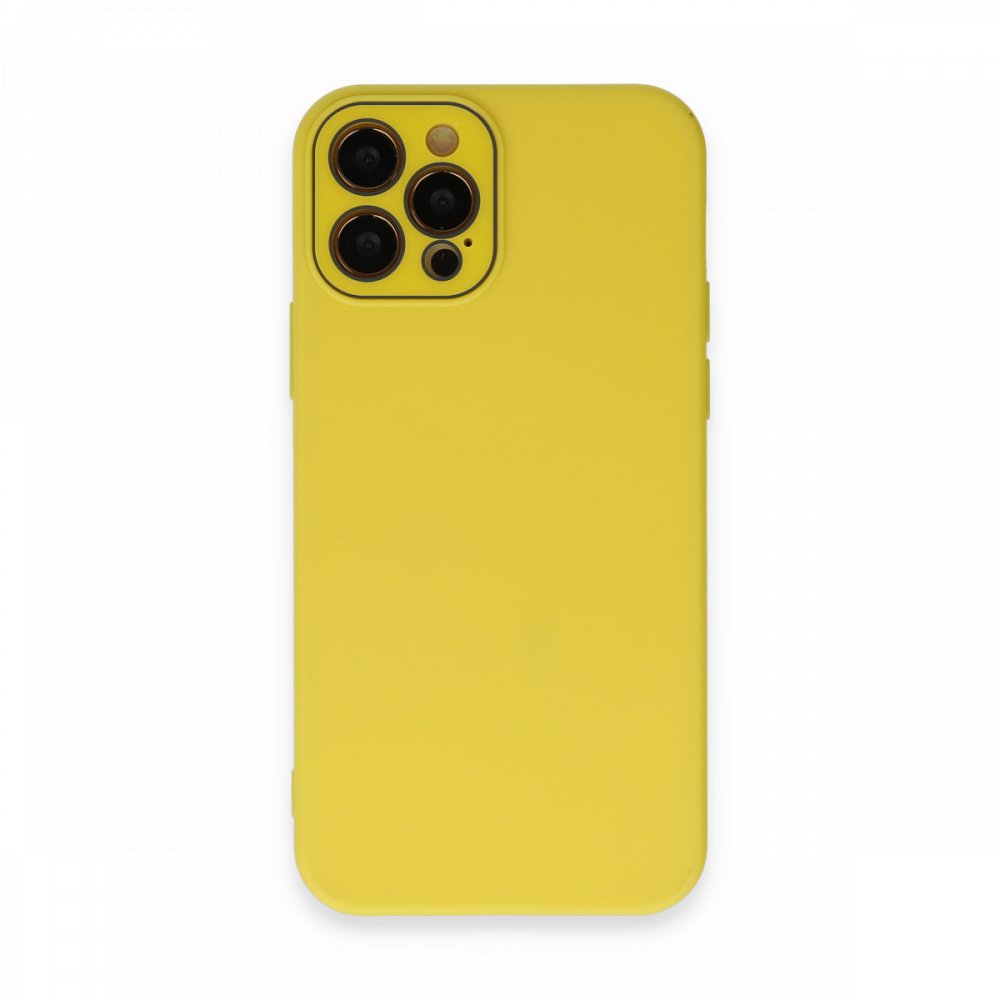 Newface iPhone 12 Pro Max Kılıf Lansman Glass Kapak - Sarı