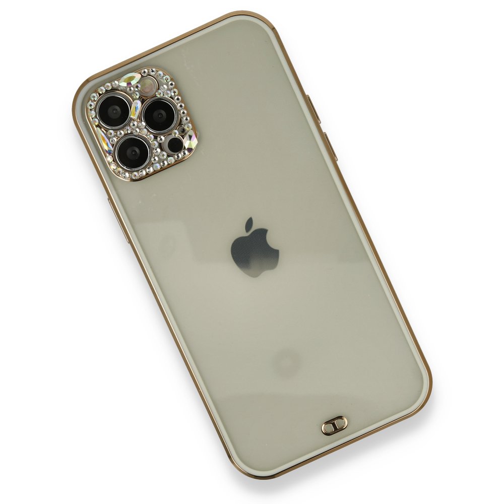 Newface iPhone 12 Pro Max Kılıf Liva Taşlı Silikon - Beyaz
