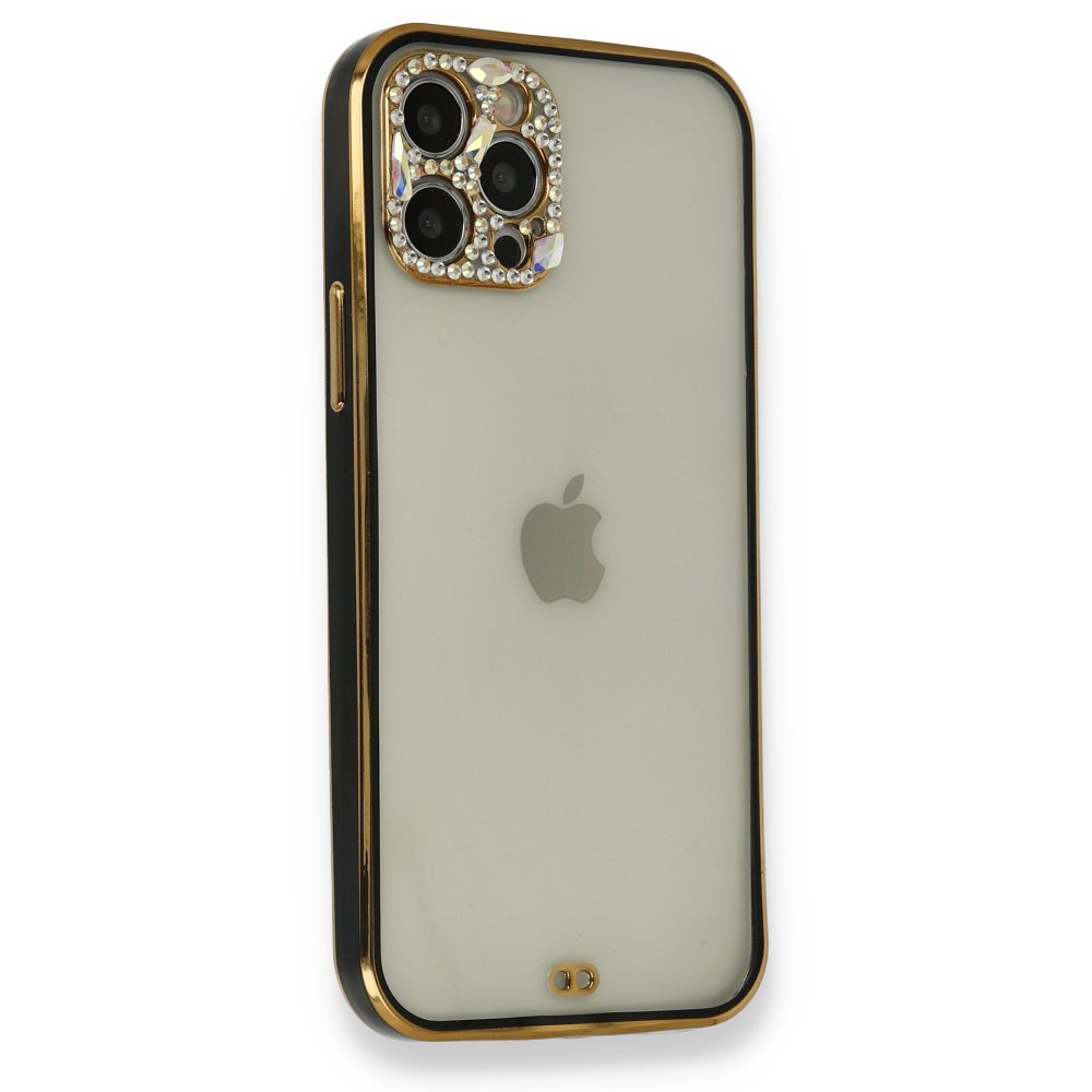 Newface iPhone 12 Pro Max Kılıf Liva Taşlı Silikon - Siyah