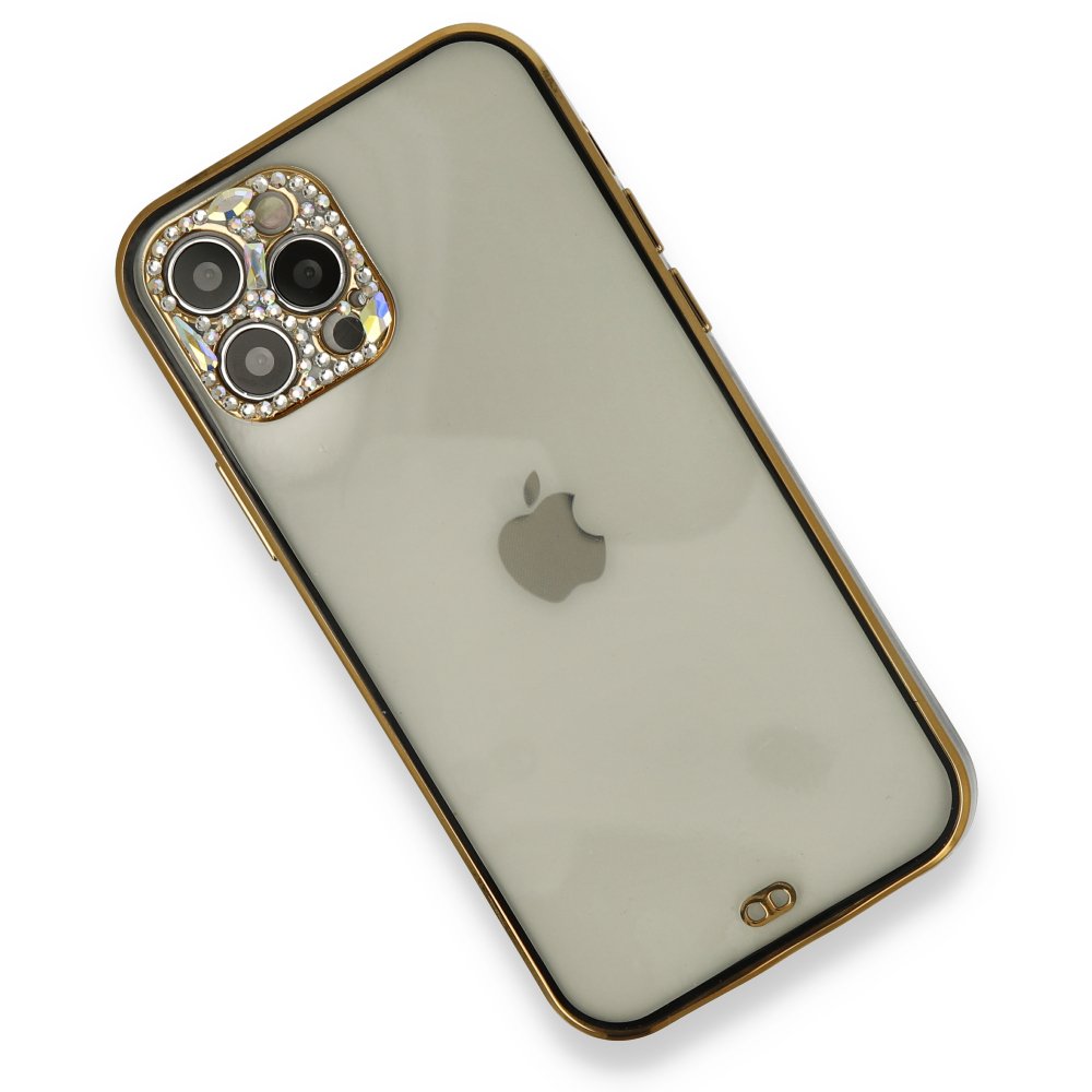 Newface iPhone 12 Pro Max Kılıf Liva Taşlı Silikon - Siyah
