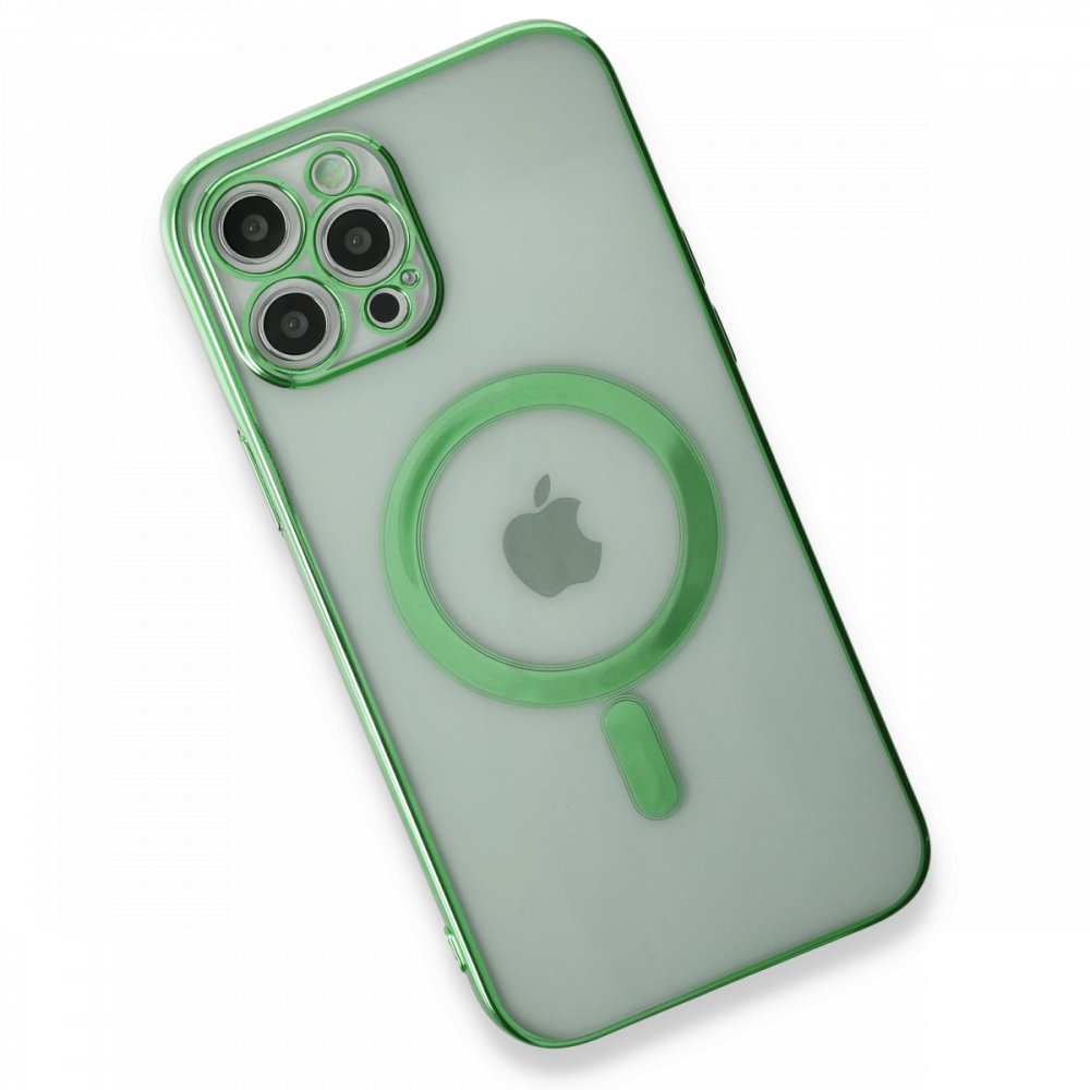 Newface iPhone 12 Pro Max Kılıf Magneticsafe Lazer Silikon - Haki Yeşil