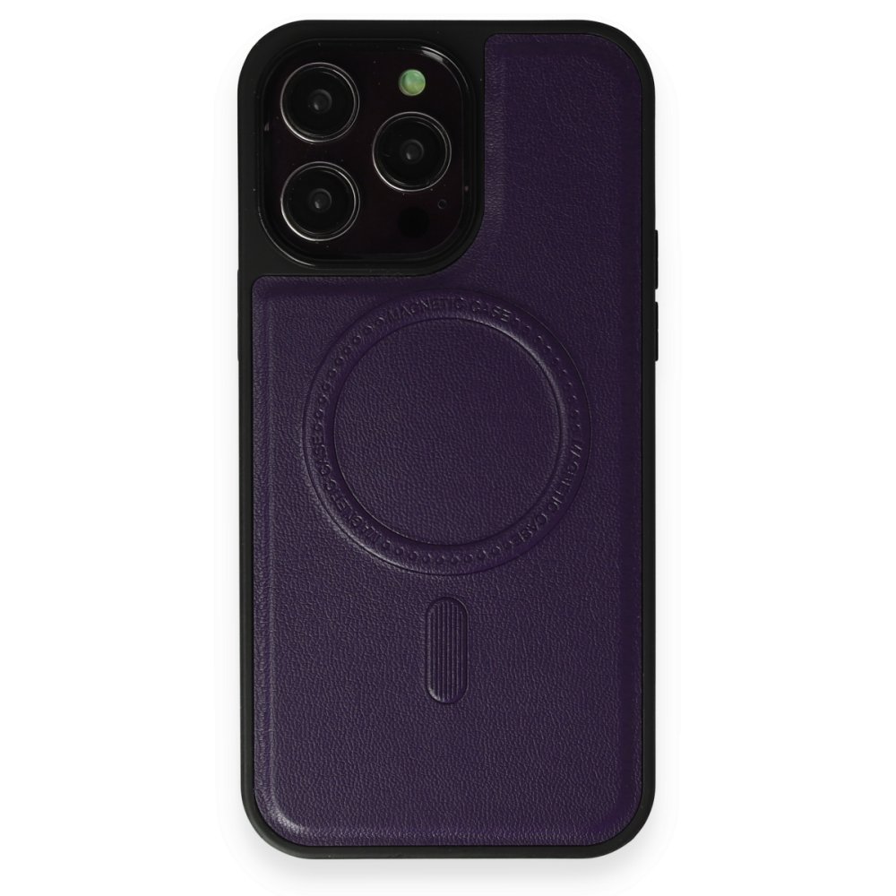 Newface iPhone 12 Pro Max Kılıf Ozzi Magsafe Deri Kapak - Derin Mor