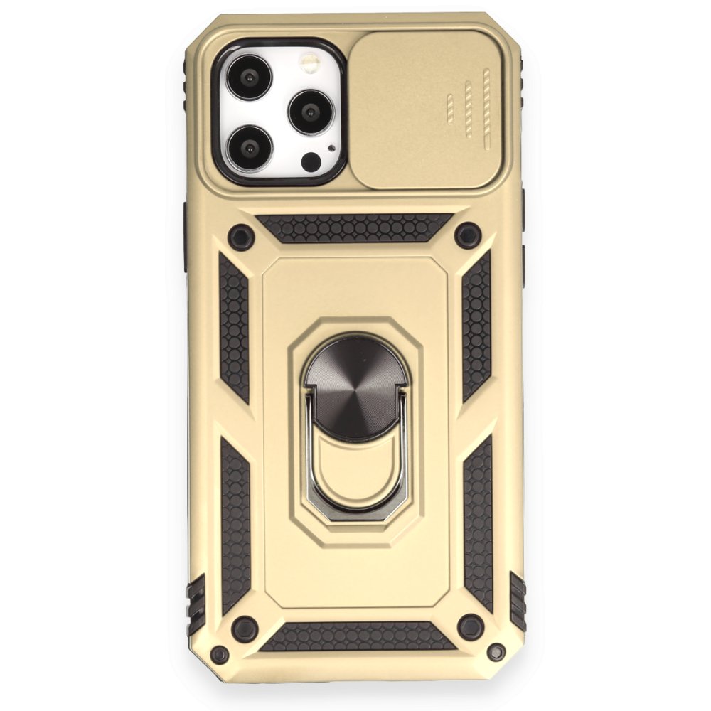 Newface iPhone 12 Pro Max Kılıf Pars Lens Yüzüklü Silikon - Gold