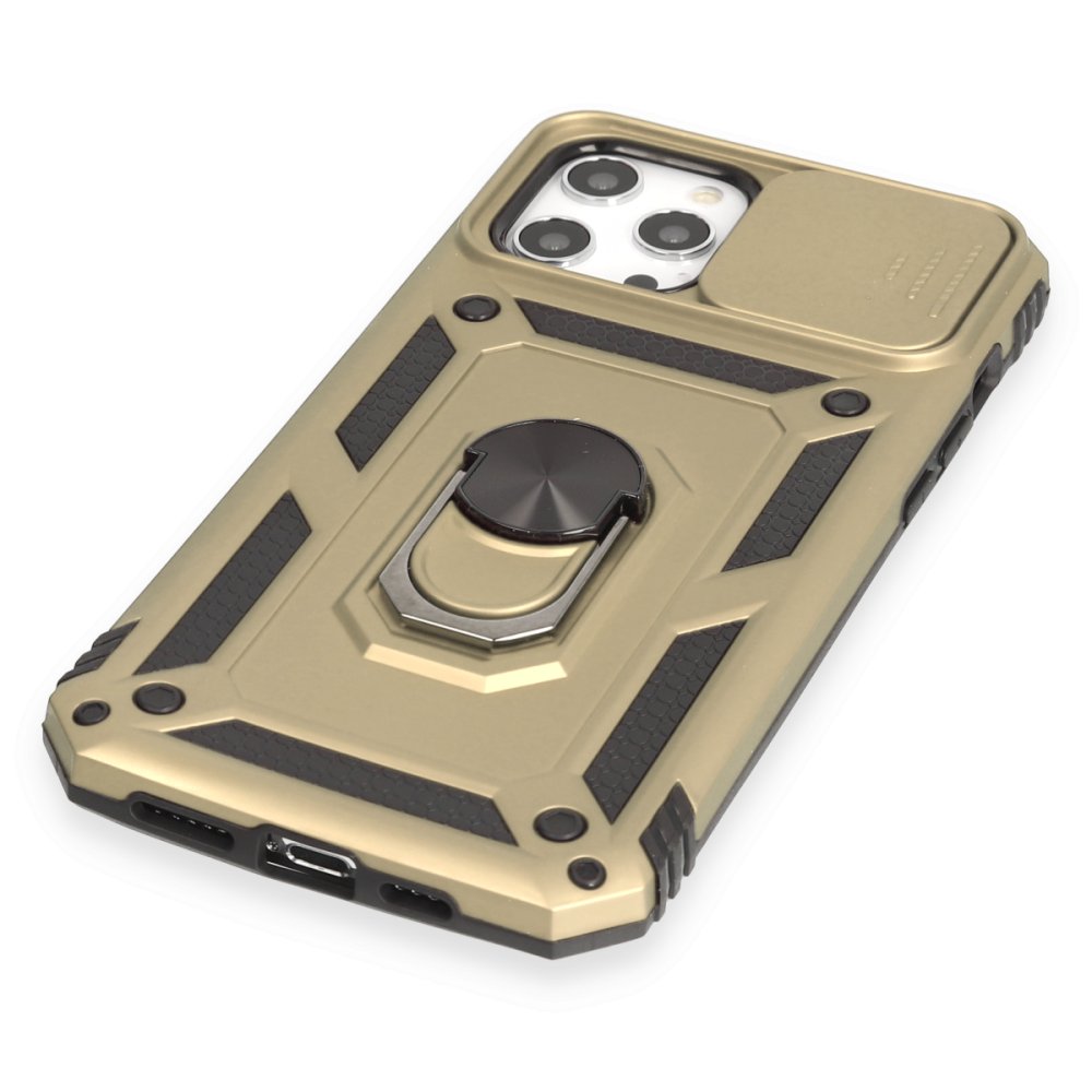 Newface iPhone 12 Pro Max Kılıf Pars Lens Yüzüklü Silikon - Gold