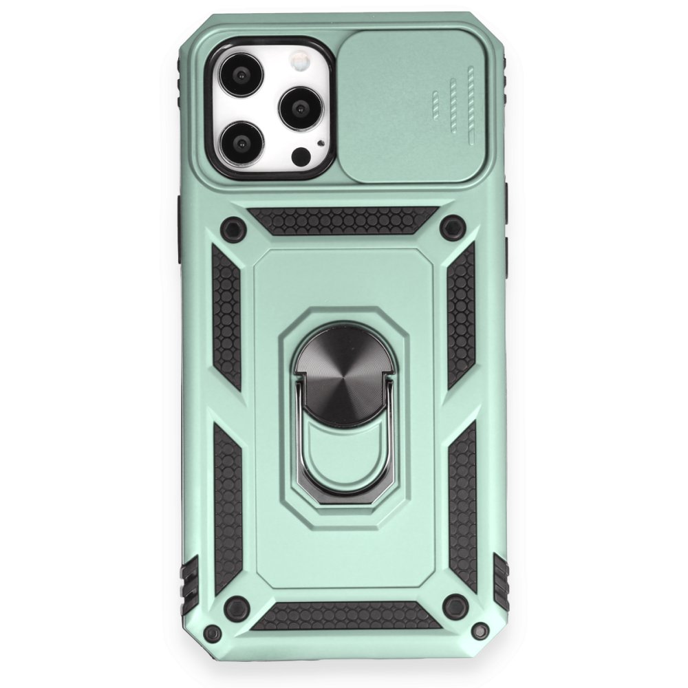 Newface iPhone 12 Pro Max Kılıf Pars Lens Yüzüklü Silikon - Yeşil