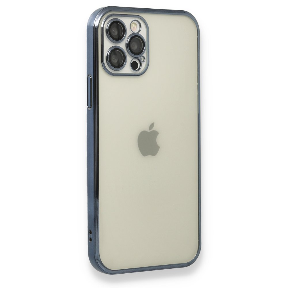 Newface iPhone 12 Pro Max Kılıf Razer Lensli Silikon - Mavi