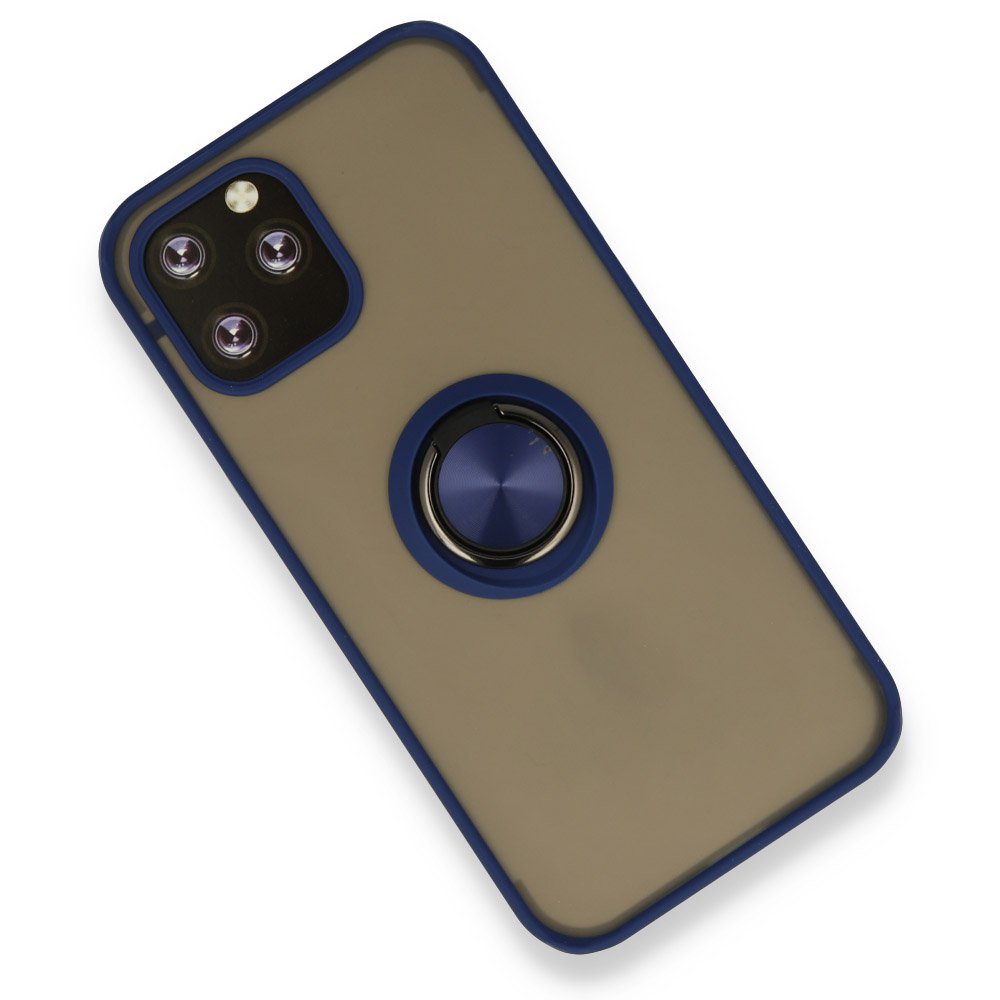 Newface iPhone 12 Pro Max Kılıf Montreal Yüzüklü Silikon Kapak - Lacivert