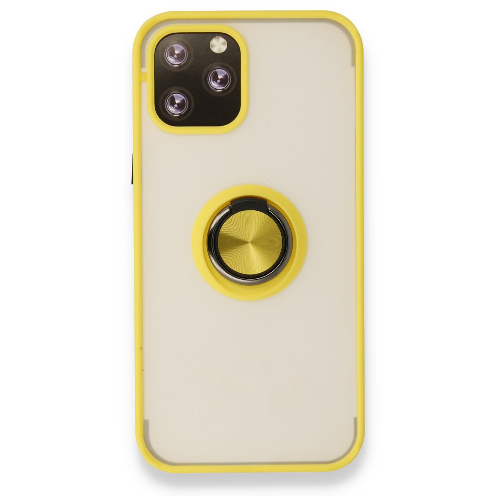 Newface iPhone 12 Pro Max Kılıf Montreal Yüzüklü Silikon Kapak - Sarı