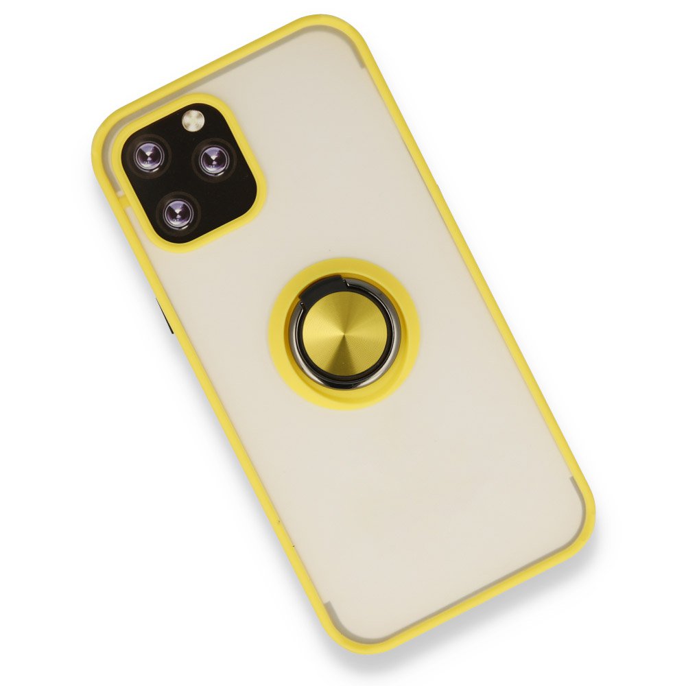 Newface iPhone 12 Pro Max Kılıf Montreal Yüzüklü Silikon Kapak - Sarı