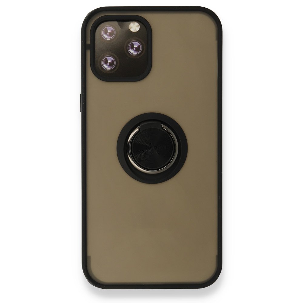 Newface iPhone 12 Pro Max Kılıf Montreal Yüzüklü Silikon Kapak - Siyah