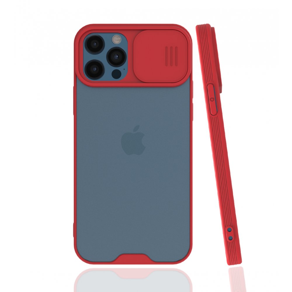 Newface iPhone 12 Pro Kılıf Platin Kamera Koruma Silikon - Kırmızı