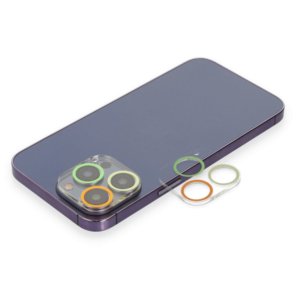 Newface iPhone 12 Pro Renkli Kamera Lens Koruma Cam - Sarı-Turuncu