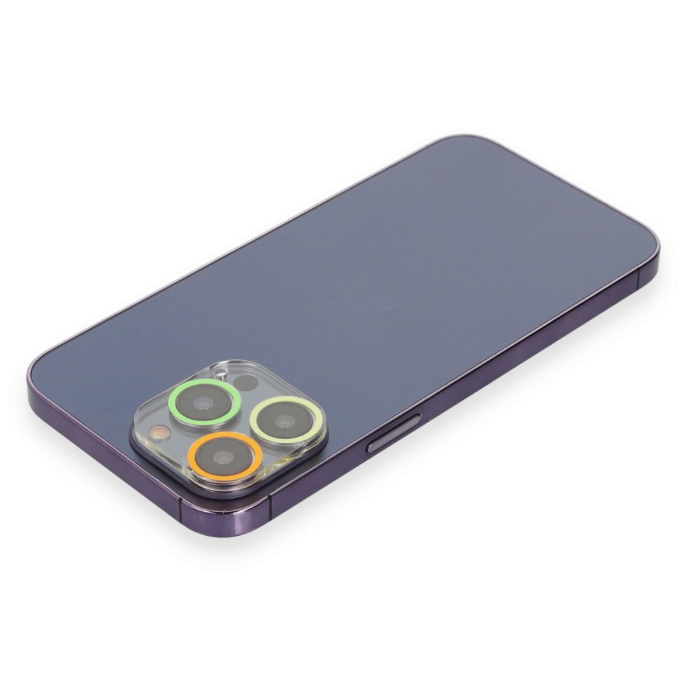 Newface iPhone 12 Pro Renkli Kamera Lens Koruma Cam - Sarı-Turuncu