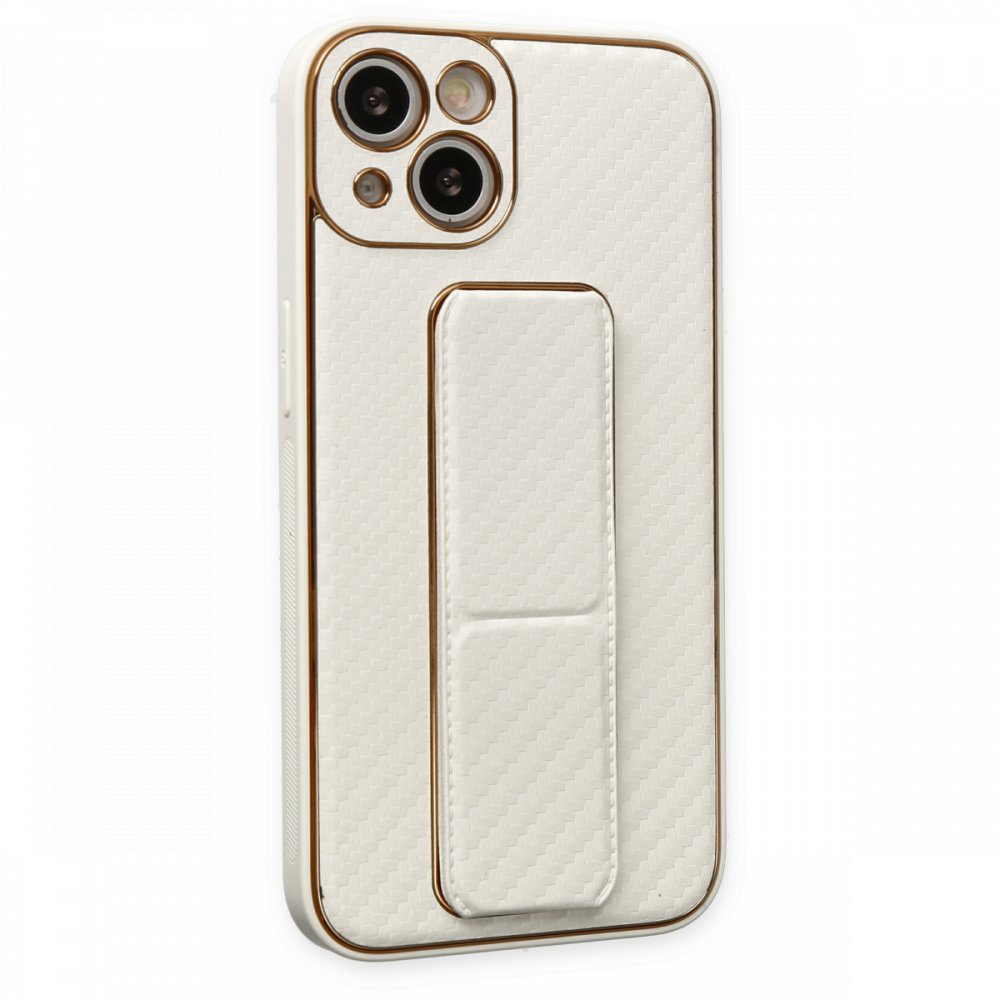 Newface iPhone 13 Kılıf Coco Karbon Standlı Kapak  - Beyaz