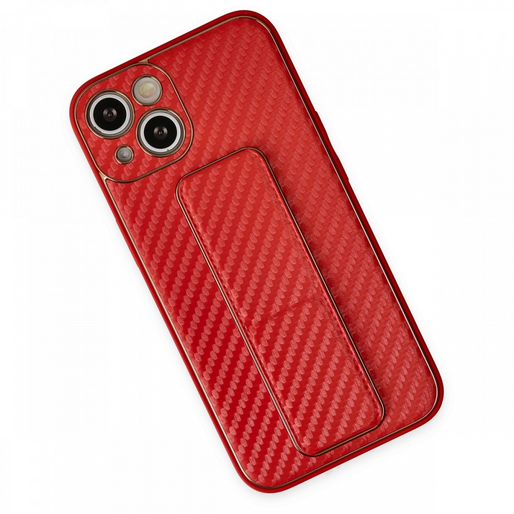 Newface iPhone 13 Kılıf Coco Karbon Standlı Kapak  - Kırmızı