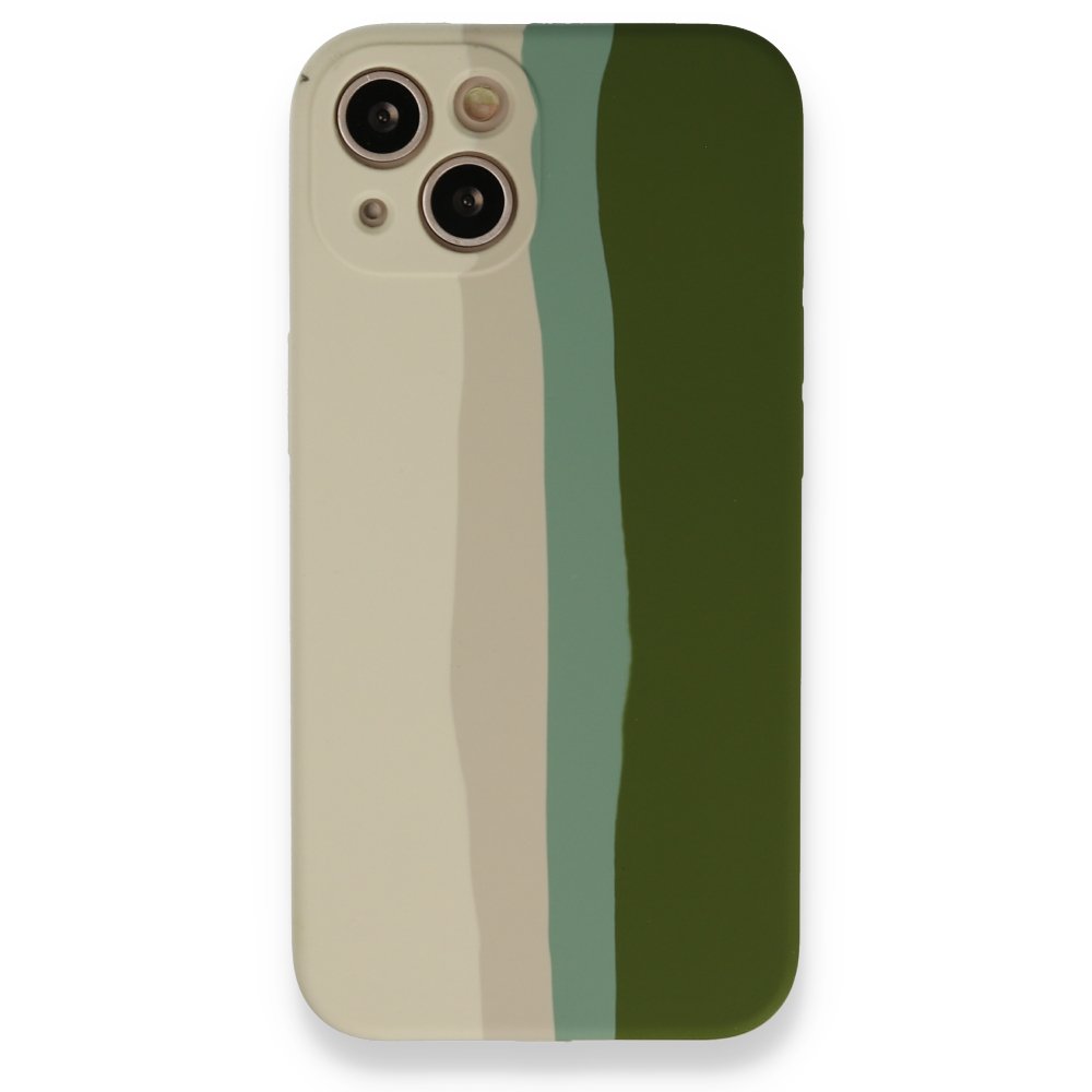 Newface iPhone 13 Kılıf Ebruli Lansman Silikon - Beyaz-Yeşil