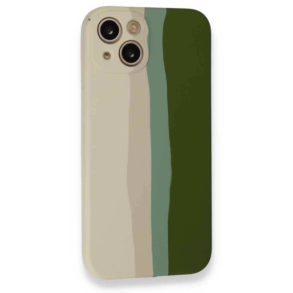 Newface iPhone 13 Kılıf Ebruli Lansman Silikon - Beyaz-Yeşil