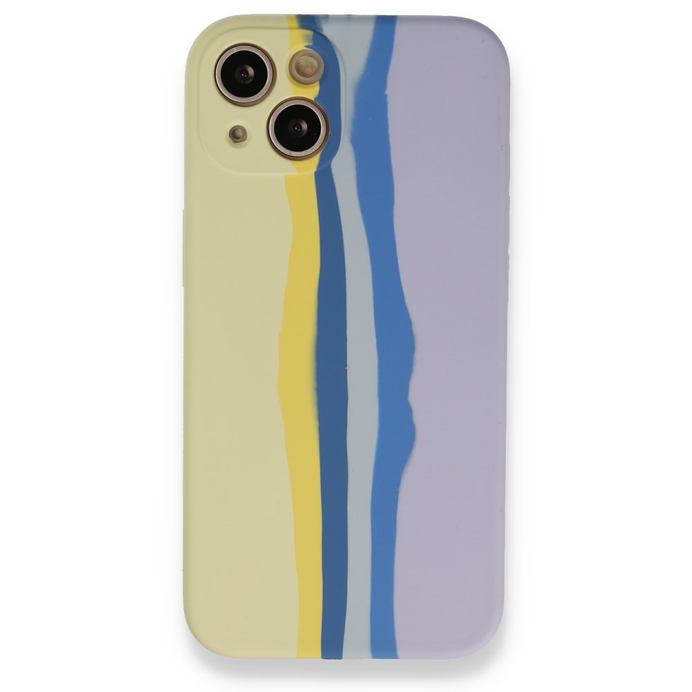 Newface iPhone 13 Kılıf Ebruli Lansman Silikon - Sarı-Lila