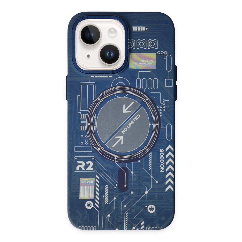 Newface iPhone 13 Kılıf Fosforlu Metal Slim Magneticsafe Kapak - Mavi