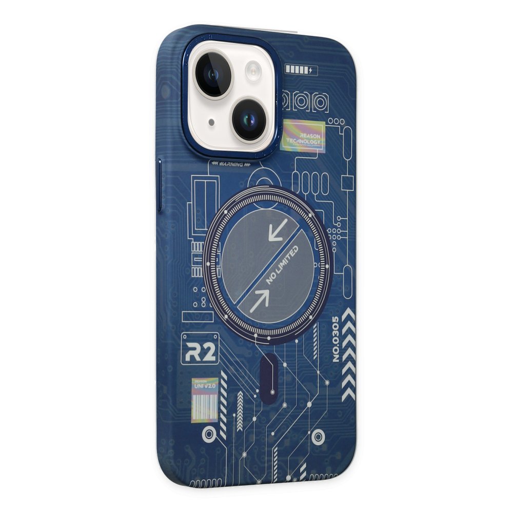 Newface iPhone 13 Kılıf Fosforlu Metal Slim Magneticsafe Kapak - Mavi