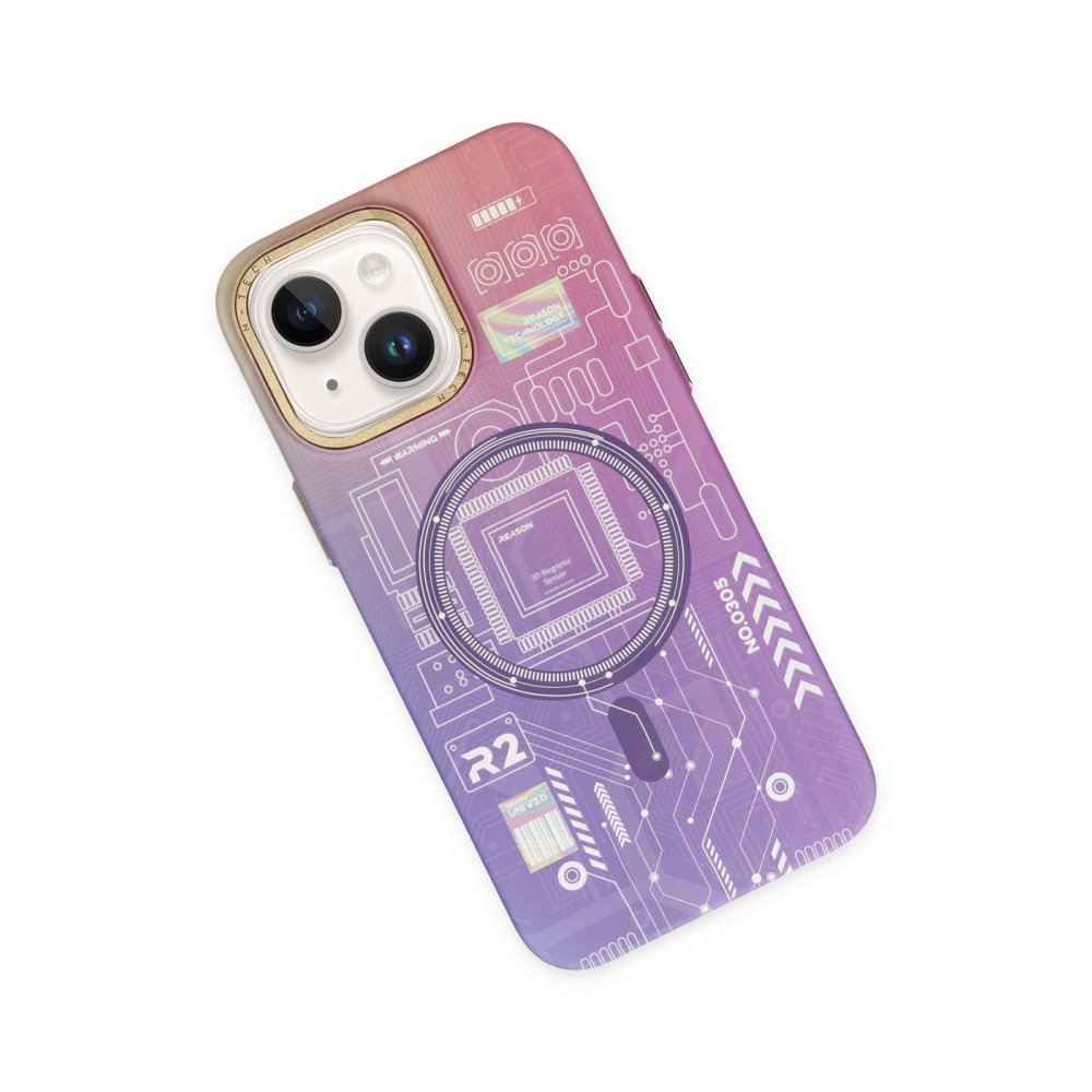 Newface iPhone 13 Kılıf Fosforlu Metal Slim Magneticsafe Kapak - Mor