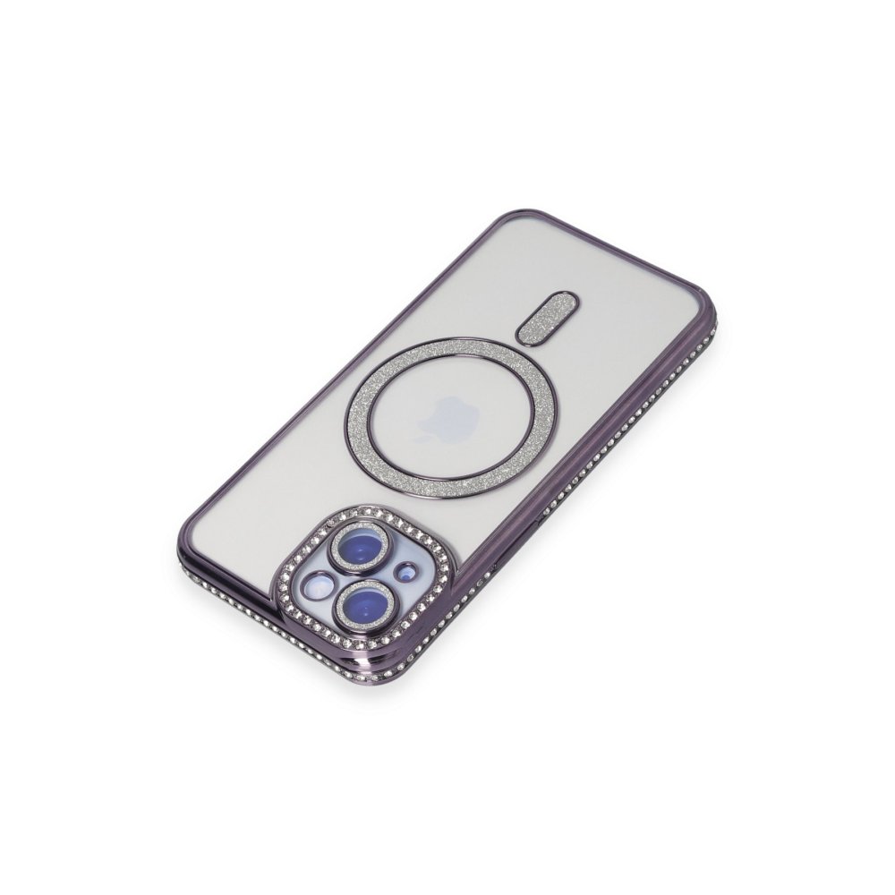 Newface iPhone 13 Kılıf Joke Simli Magneticsafe Kılıf - Derin Mor
