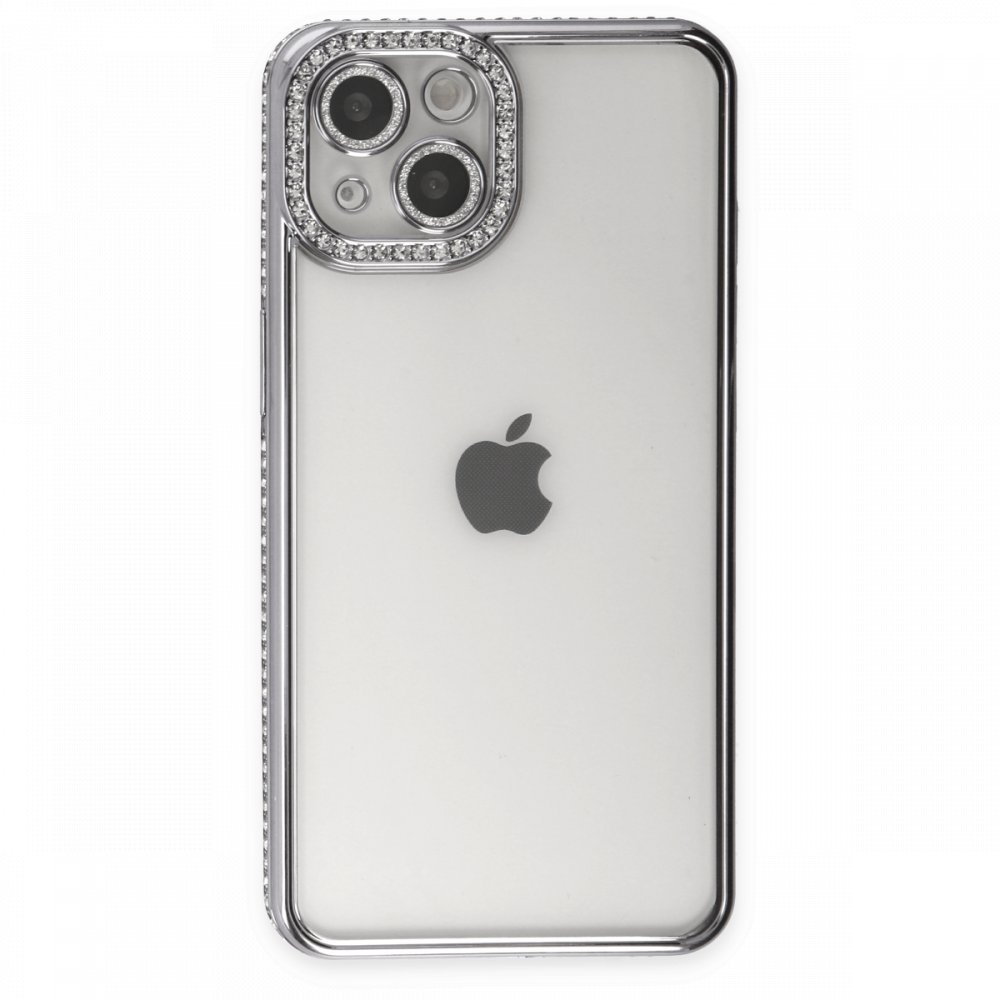 Newface iPhone 13 Kılıf Joke Taşlı Silikon - Gümüş