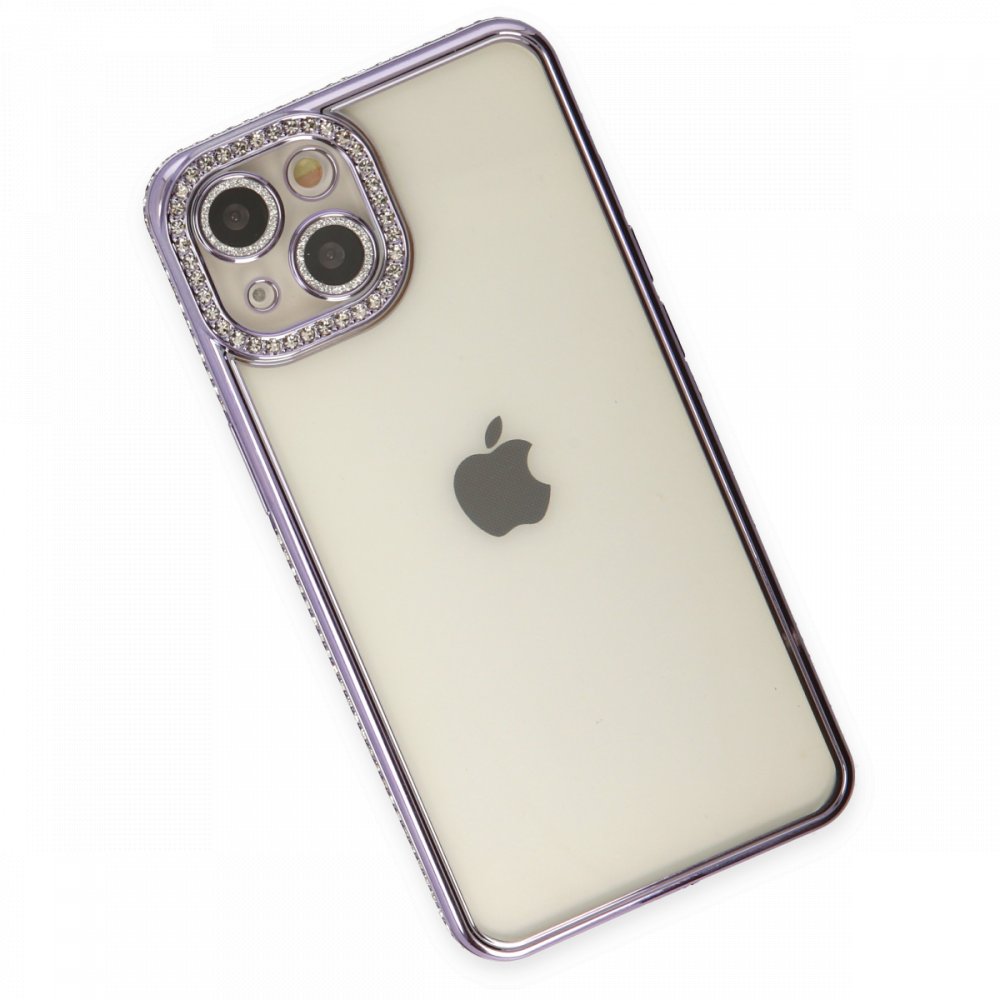 Newface iPhone 13 Kılıf Joke Taşlı Silikon - Mor