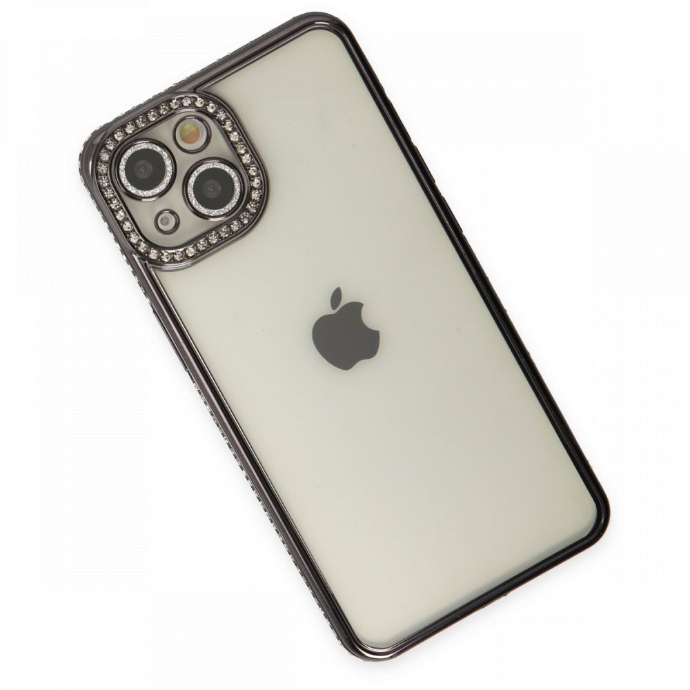 Newface iPhone 13 Kılıf Joke Taşlı Silikon - Siyah