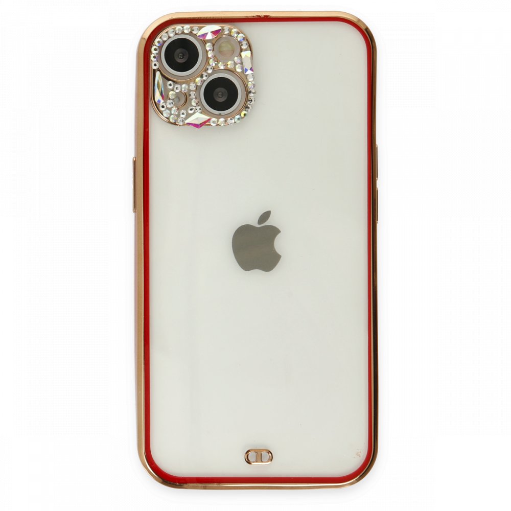 Newface iPhone 13 Kılıf Liva Taşlı Silikon - Kırmızı