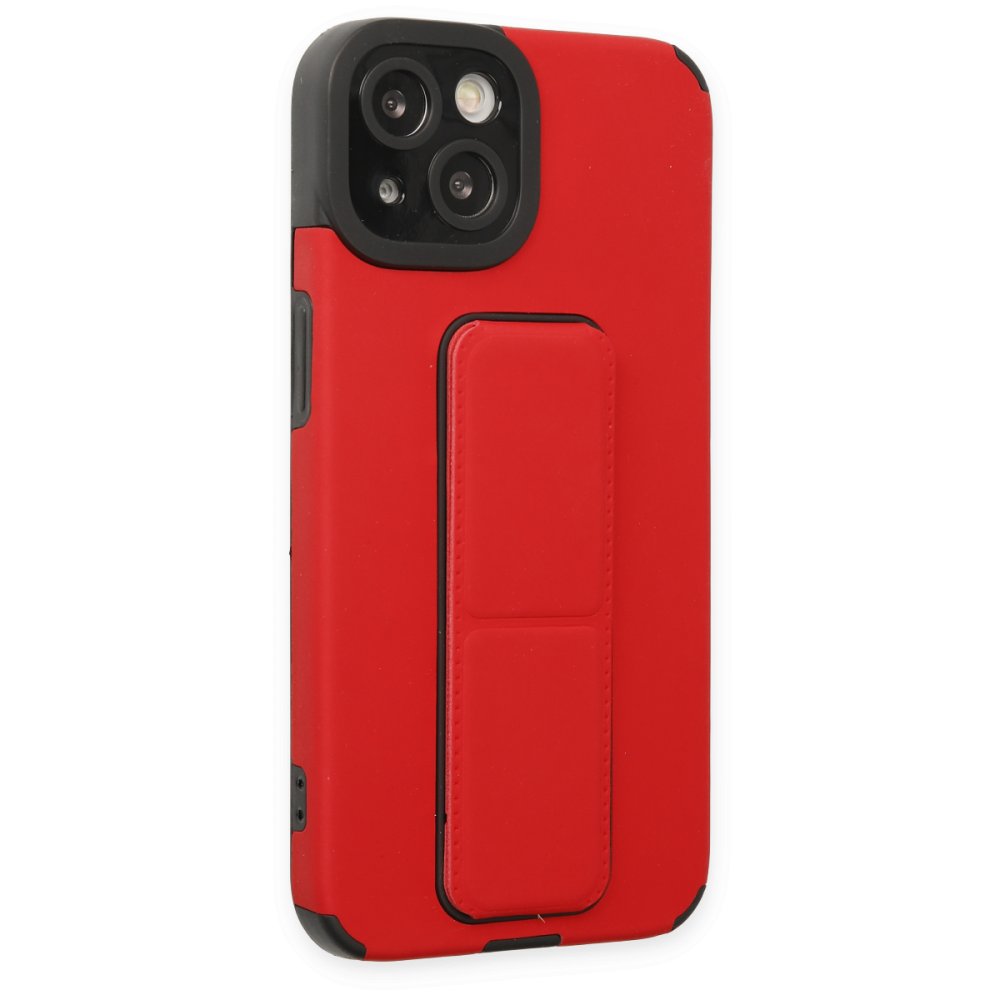 Newface iPhone 13 Kılıf Mega Standlı Silikon - Kırmızı