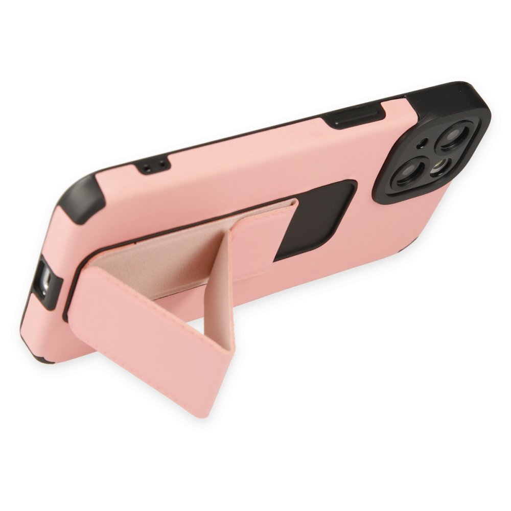 Newface iPhone 13 Kılıf Mega Standlı Silikon - Pudra