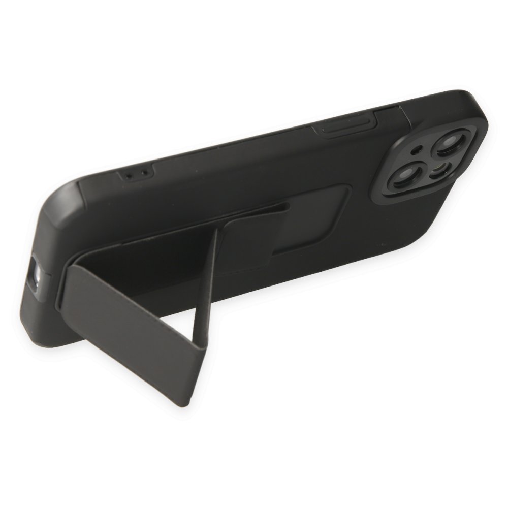 Newface iPhone 13 Kılıf Mega Standlı Silikon - Siyah