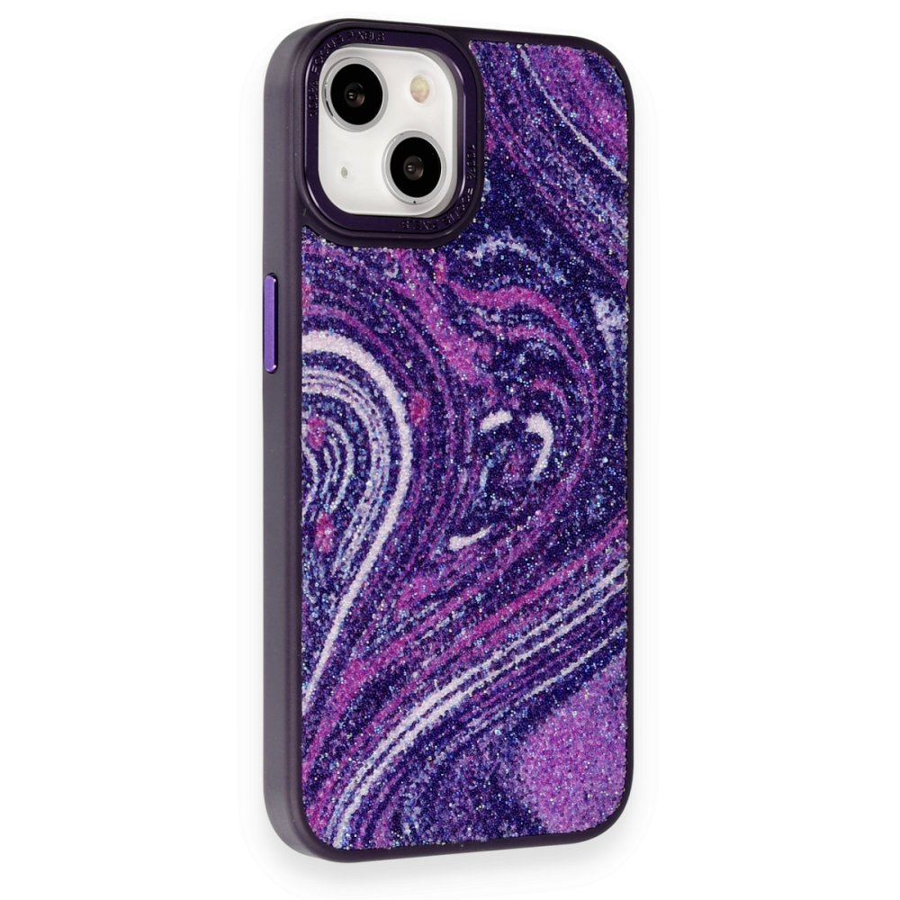 Newface iPhone 13 Kılıf Moda Simli Kapak - Derin Mor