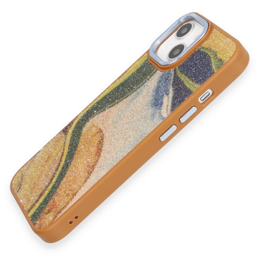 Newface iPhone 13 Kılıf Moda Simli Kapak - Kahverengi