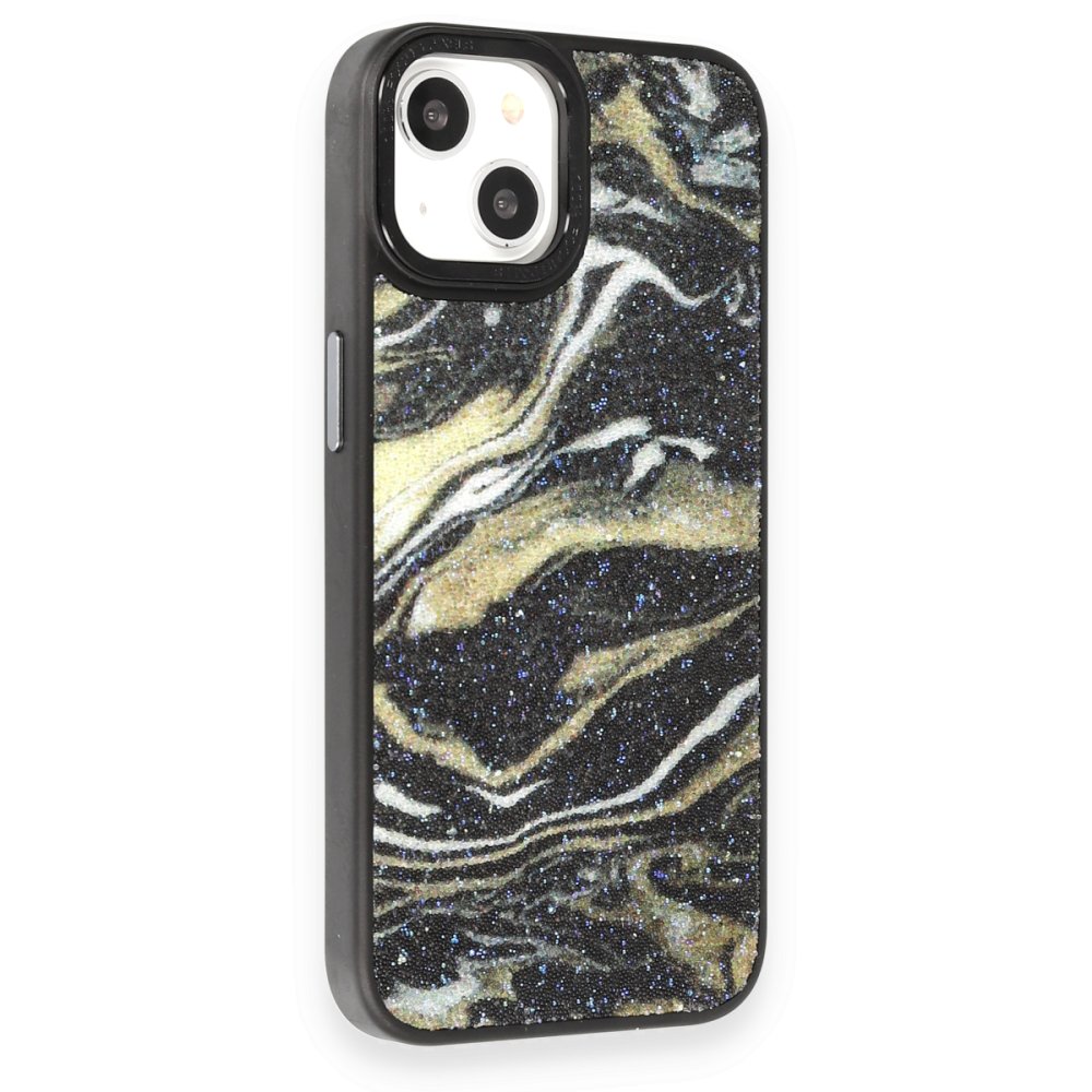Newface iPhone 13 Kılıf Moda Simli Kapak - Siyah