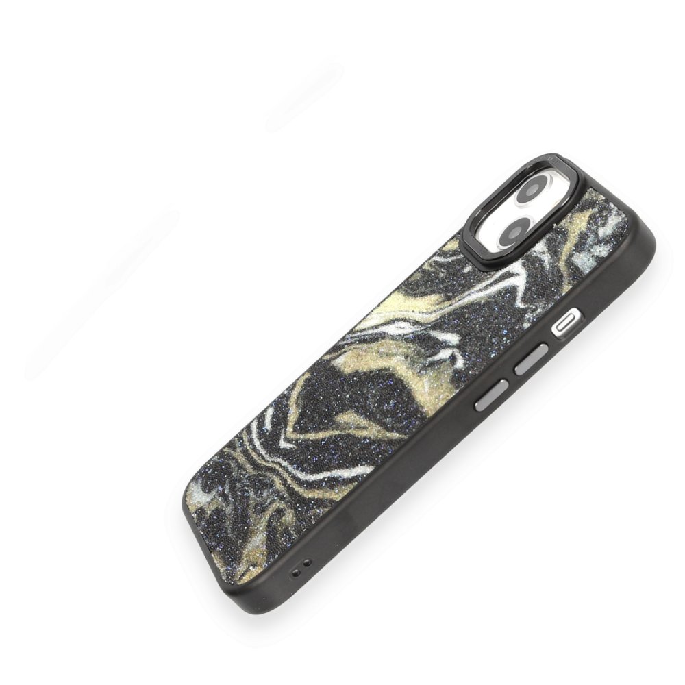 Newface iPhone 13 Kılıf Moda Simli Kapak - Siyah