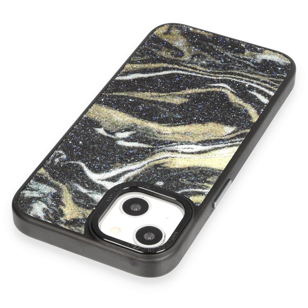 Newface iPhone 13 Kılıf Moda Simli Kapak - Siyah