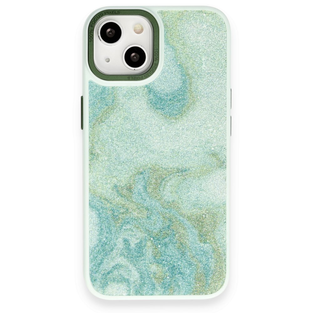 Newface iPhone 13 Kılıf Moda Simli Kapak - Yeşil