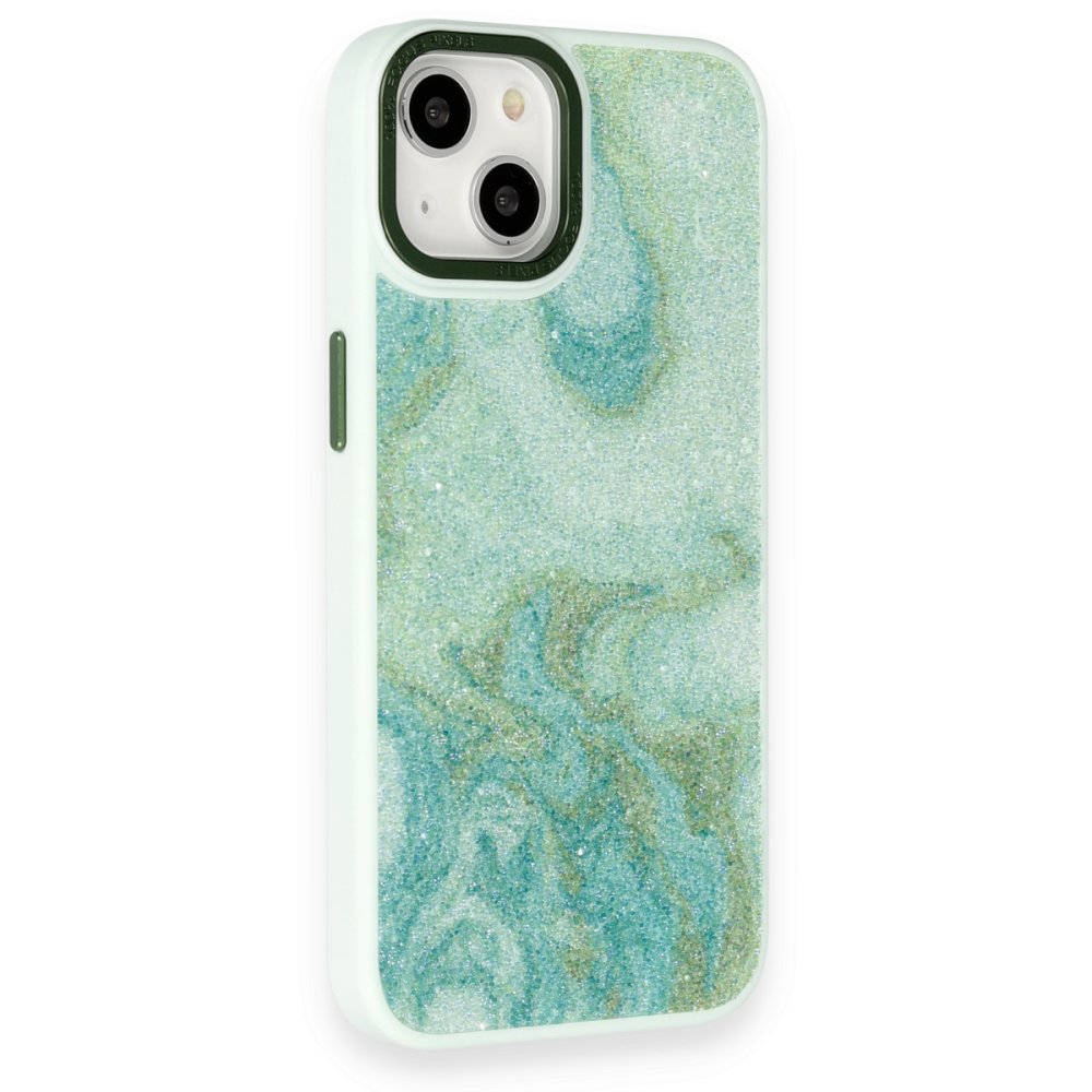 Newface iPhone 13 Kılıf Moda Simli Kapak - Yeşil