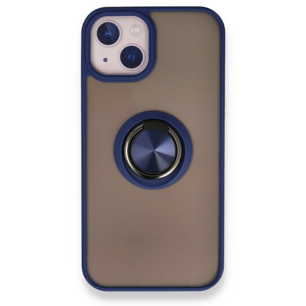 Newface iPhone 13 Kılıf Montreal Yüzüklü Silikon Kapak - Lacivert