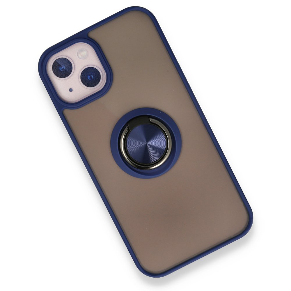 Newface iPhone 13 Kılıf Montreal Yüzüklü Silikon Kapak - Lacivert
