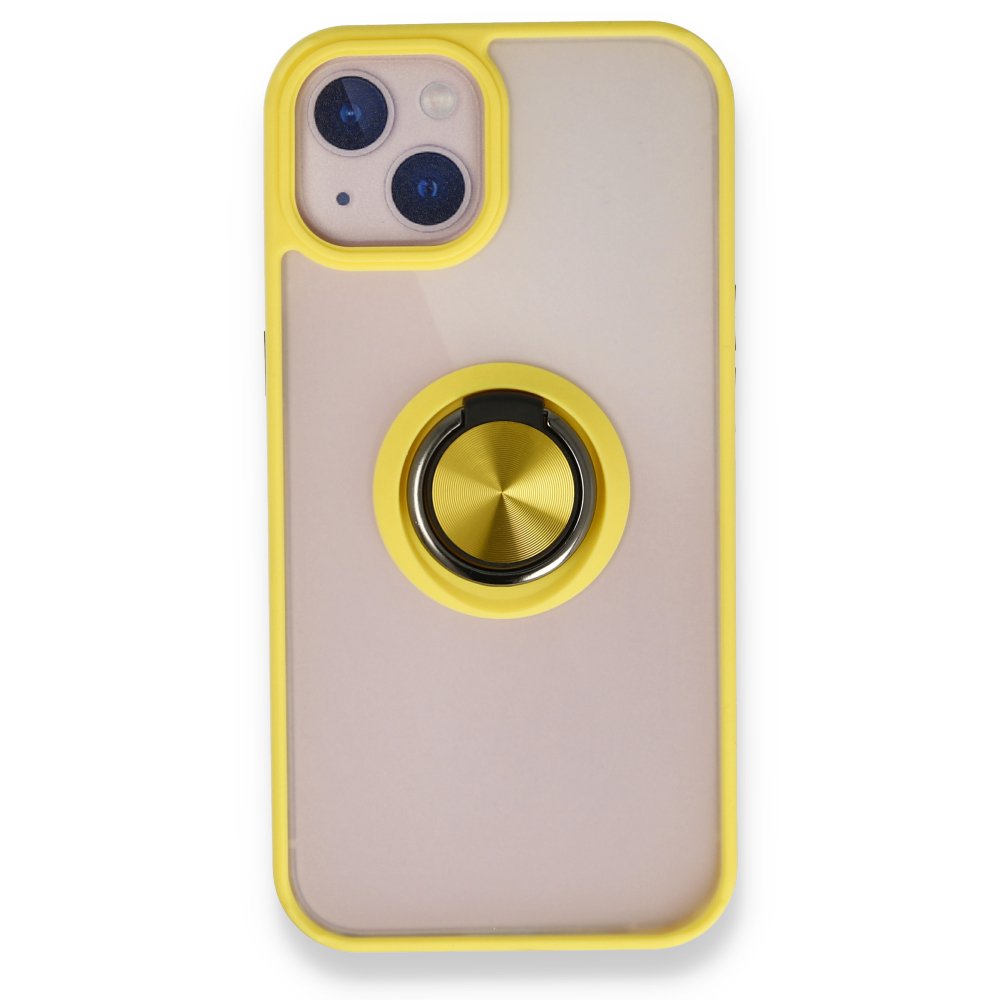 Newface iPhone 13 Kılıf Montreal Yüzüklü Silikon Kapak - Sarı